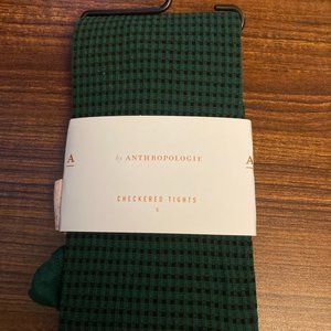 Anthropologie Green Checkered Tights Sz Small NWT